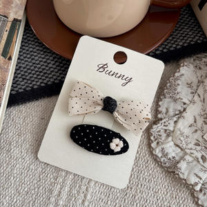 Accessoires pour enfants en coton et <span class=keywords><strong>lin</strong></span>, nœud à pois noir et <span class=keywords><strong>blanc</strong></span>, dentelle en tissu, pince à cheveux élégante, cheveux rebelles, côté cheveux - Product Image 6