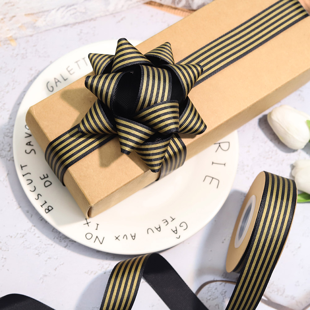 Factory Custom Polyester Striped Printing Grosgrain Ribbon Gift Box Packing Striped Cotton Ribbon
