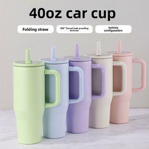 40Oz Stainless Steel Double-Layer Vacuum Tumbler Foldable <b>Straw</b> Lid Leak-Proof Design Direct Drinking Portable for Sport - Product Image 5