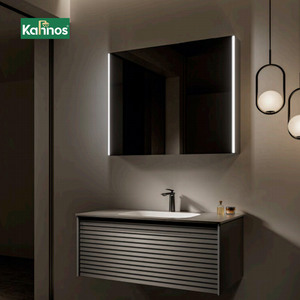 Modern Wall Mounted Bathroom Vanities With Led Lighted Mirror Cabinet Single Sink Floating Vanity Set for Home Hotel Bathroom - Product Image 1
