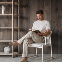 Chaise de salle à manger MULIGNA au design minimaliste personnalisé, style mi-siècle, en bois massif, avec dossier en rotin, pour gîte, café, ou salon de café