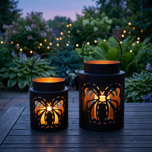 Sonnet Decor Black Iron Handmade <b>Lantern</b> <b>Candle</b> <b>Holders</b> with Die Cut Owl Design Heat Resistant Christmas Home Decoration Set - Product Image 2