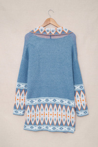 2025 autunno nuovi arrivi in stile azteco Vintage Open Front <span class=keywords><strong>Cardigan</strong></span> lungo lavorato a maglia per donne Casual autunno geometrico - Product Image 4