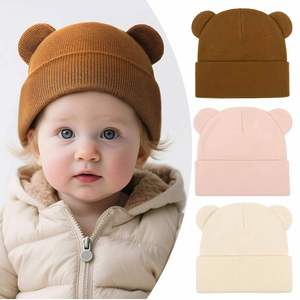 Wholesale Winter Comfortable Soft New Born Baby Knitted Beanie with <b>Cute</b> <b>Bear</b> Ears - Product Image 1