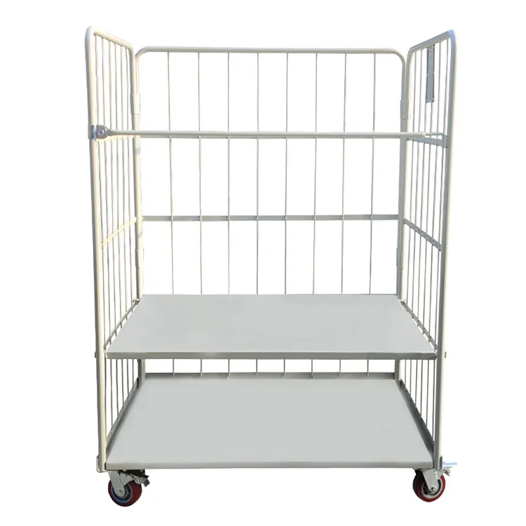 Midwell warehouse storage transport three-side folding wire mesh roll container rolling cart cage trolley