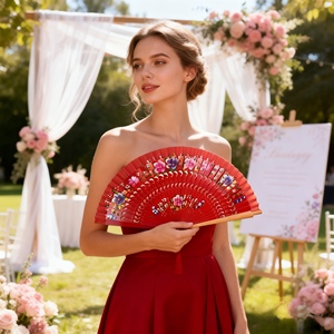 Éventail pliant espagnol vintage FAREA pour femmes, éventail à main en bois à double face avec <span class=keywords><strong>peinture</strong></span> florale, style gypsy, pour la danse - Product Image 3