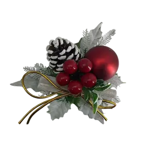 Senmasine Christmas Red Berry Picks With Pinecones Snow Floral Artificial Leaves Red Ball Ornaments Xmas Decoration