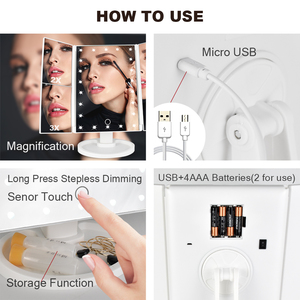 Bán Nóng Tùy Chỉnh Tri-gấp Ba Cách Máy Tính Để Bàn Đứng Di Động Gấp Magnifying Trifold Bảng Led Trang Điểm Vanity Gương - Product Image 4