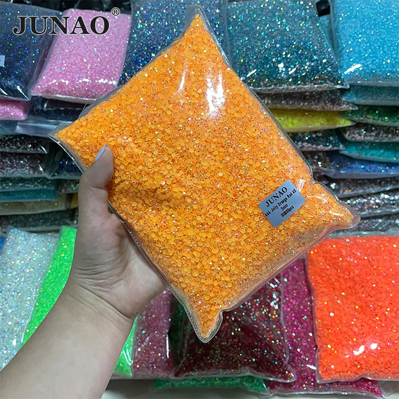 JUNAO Top Quality Bulk Package 2mm 3mm 4mm 5mm 6mm Jelly AB Crystals Round Strass Flatback Resin Rhinestone For Dress