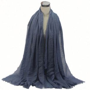 Foulard de tête 35 couleurs en stock Printemps-Été pour femme, châle pashmina, hijab, écharpe de mode en coton et polyester mélangé, vente en gros - Product Image 2