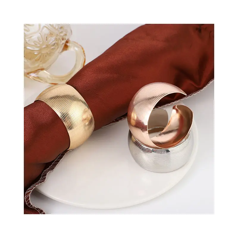 Urope-Anillo de servilleta de metal con relieve para mujer, anillo de servilleta retro con apertura de tambor, a la moda