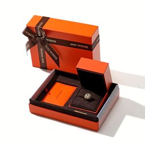 Boîte-cadeau en carton orange OEM pour bijoux et cosmétiques avec ruban et logo personnalisé - Product Image 1