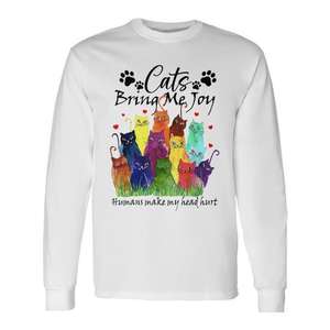 Camiseta de manga larga con estampado de gatos para amantes de los gatos, con la frase: "Los gatos me traen alegría, los humanos me hacen doler la cabeza" - Product Image 1