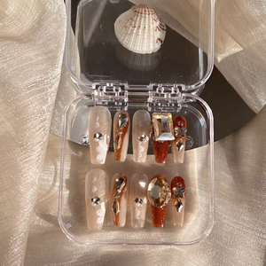 Cercueil court fait à la main ongles artificiels faits à la main presse sur les ongles <span class=keywords><strong>faux</strong></span> 3D acrylique DesignRhinestone luxe Long cercueil - Product Image 3