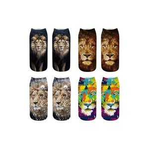 Vente en Gros Lion Animal 3D Impression Numérique Chaussettes Femmes Polyester Sublimation Chaussettes Cheville Courtes