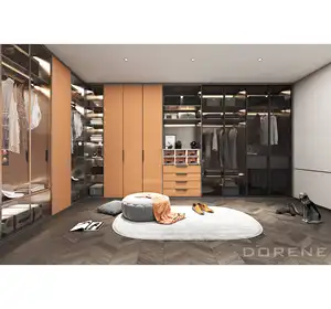 2023 Dorene橙色现代木质铝框黑色玻璃门节省空间卧室衣柜橱柜壁橱