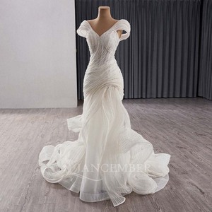 <span class=keywords><strong>Vestidos</strong></span> <span class=keywords><strong>de</strong></span> <span class=keywords><strong>Novia</strong></span> Modernos Estilo <span class=keywords><strong>Sirena</strong></span> Jancember 241128 con Perlas, Volantes, Cuentas, Lentejuelas, Encaje, Cristales, Vestido Largo Hasta el Suelo, Natural - Product Image 5