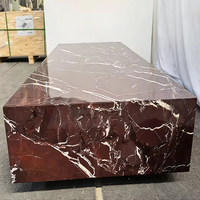 Table basse carrée en pierre avec socle en marbre naturel Rosso Levanto pour salon, maison, hôtel, appartement