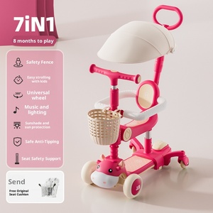 Trottinette multifonctionnelle 6-en-1 pour enfants, trottinette pliable à 3 roues pour tout-petits avec siège et poignée parentale, trottinette de luxe à hauteur réglable - Product Image 2