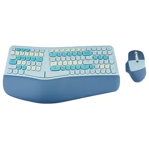 Keyboard nirkabel, Mouse Kombo Keyboard ergonomis ukuran penuh dengan sandaran kulit nyaman