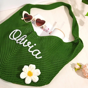 Bolsa de Playa Personalizada <span class=keywords><strong>para</strong></span> Mujer - Bolsa de Hombro Tejida a Crochet con Nombre Personalizado, Gran Capacidad, Bolsa Tejida <span class=keywords><strong>para</strong></span> Viajes/Vacaciones de Verano - Product Image 4