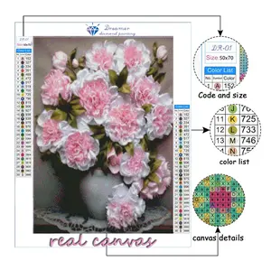 Z138 ดอกไม้สีชมพู 5D DIY เพชรภาพวาดศิลปะสีโดยตัวเลขชุด dot หรือห้องนั่งเล่นห้องนอนผนังตกแต่งของขวัญสแควร์