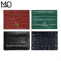 Dompet Kartu Nama Kulit Asli Model Vintage Slim dengan Logo Buaya Custom, Fungsi RFID untuk Hadiah