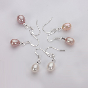 Silvertone blanco rosa cultivado arroz de agua dulce natural perla pendiente gota de agua gancho para la oreja S925 pendientes de moda de plata esterlina - Product Image 2