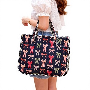 bow charm everyday bag ribbon bliss quilted tote bag velvet <b>candy</b> ribbon quilted carryall elegant bows market tote - Product Image 1