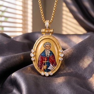 Collar con Colgante de San Juan de Rila, Artesanía en Esmalte, Estilo Bizantino, para Artículos Religiosos, Venta al Por Mayor - Product Image 1