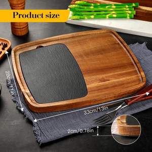 アカシアウッドスレートステーキプレートCharcuterieホームディナー提供トレイ肉チーズ前菜プレートレストラン - Product Image 4