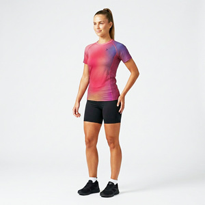 Night Running <b>Neon</b> Print T-<b>Shirt</b> <b>Women</b> Reflective Logo Underarm Ventilation for Summer Race - Product Image 1