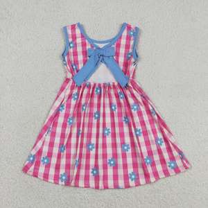 En stock: Vestido sin espalda con lazo y sin mangas para niñas, con estampado floral a cuadros. Ropa infantil al por mayor, de fábrica y boutique, de moda. - Product Image 3