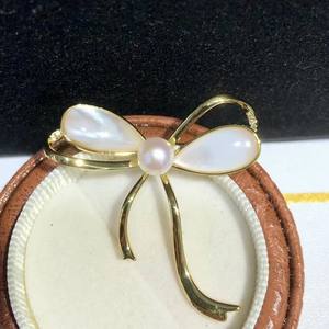 Broches de Moda con Perlas de Agua Dulce de 7-8 mm, Diseño de Flor y Lazo, Decoración de Concha Madre, Marca Welfare AK Pearl - Product Image 2