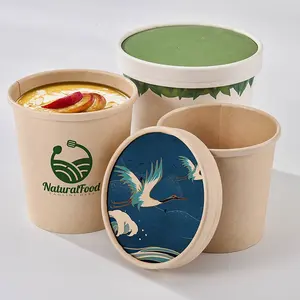 Disposable Eco-friendly Oil Water Proof Double Coating Cold Hot Soup Paper Bowl Soup Cup With Single or Double Layer Paper Lid