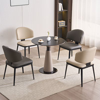 Ensemble table et chaises de salle à manger rondes modernes Yartu avec plateau en ardoise, plateau central rotatif, 6 places, pieds en métal, idéal pour les petites salles à manger.