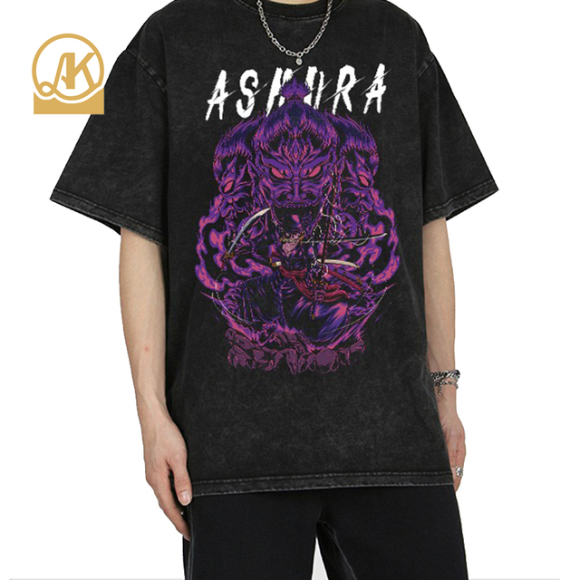 Acid Washed Heavyweight Half Sleeved Top Vintage Anime Men's Oversize T-shirt
