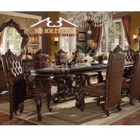 Ensemble de table à manger sculptée à la main de style classique européen Longhao, meubles de salle à manger de style royal vintage