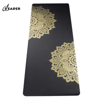 Tapis de yoga en caoutchouc PU imprimé noir métallisé doré avec coussin de 3 mm pour studio, salle de sport et entraînement à domicile