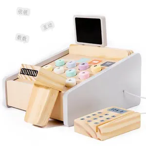 2024 Novos produtos Brinquedo de simulação de caixa registradora de madeira de brinquedos montessori brinquedos educativos para crianças aprendendo com CE e CPC