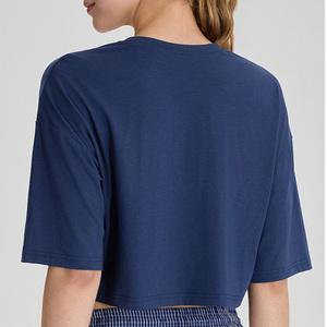 Camisetas Cortas de Yoga para Mujer, 50% Modal, 42% Algodón, 8% Elastano, Hombros Caídos, Cuello Redondo, Estilo Holgado, Color Sólido, Básicas - Product Image 2