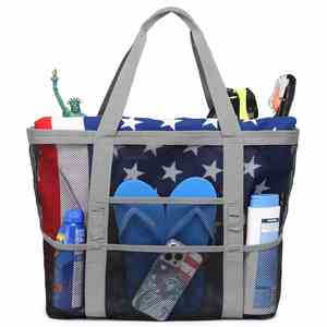 Bolsa de playa portátil de malla con cremallera familiar, grande, plegable, 7-9 compartimentos, control de arena, ultraligera, para mujer y hombre, verano - Product Image 4