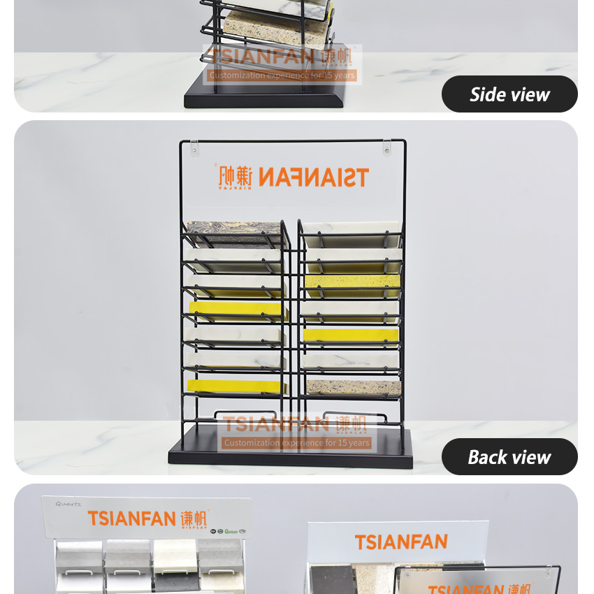 New design metal panel ceramic tile countertop rack natural stone marble quartz showroom granite display stand