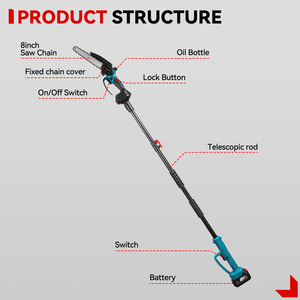 Scie à chaîne électrique télescopique ONEVAN de 8 pouces, sans balais, pour branches hautes, outil de jardinage pour batterie 21V 18V - Product Image 2