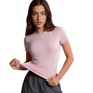 T-shirt de sport respirant à manches courtes pour femme, séchage rapide, évacuation de l'humidité, idéal pour le yoga, la course à pied, la gym, avec logo frontal - Product Image 6