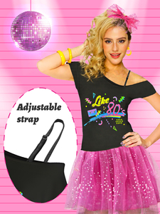 <strong>80s</strong> Women's Cosplay Costume Set with T-Shirt Print Leggings and <strong>Skirts</strong> Includes Accessories for Theme Party - Product Image 4