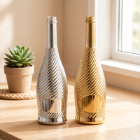 Conception personnalisée 750ml Brandy Bouteille en verre Galvanoplastie 750ml Or Bouteille de champagne Bouteille en verre de liqueur gonflable avec liège