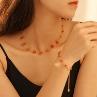 Ensemble collier ras-du-cou et bracelet en pierres naturelles multicolores, unisexe, en acier titane minimaliste, bijoux de mode de luxe léger, vente en gros