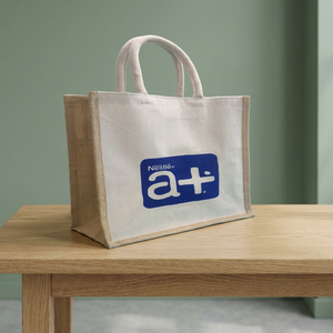 <b>Medium</b> Jute Burlap Shopping Tote Bag Custom Pattern Reusable Carry <b>Handbag</b> with Reinforced Handles for Events Gifts and Retail - Product Image 4
