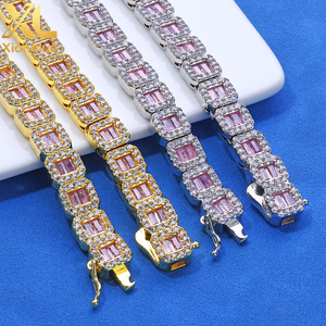European American 8mm Ladder Pink Zircon Tennis Bracelet Hip-hop Accessories Mixed Zircon Men's Jewelry <b>Cross</b>-Border Fashion - Product Image 6